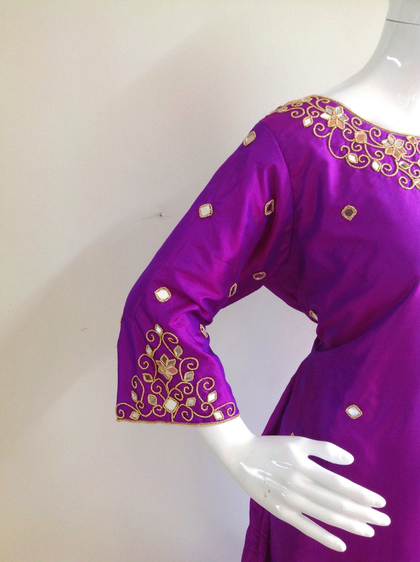Pure silk kurta with mirror hand embroidery and matching straight pants