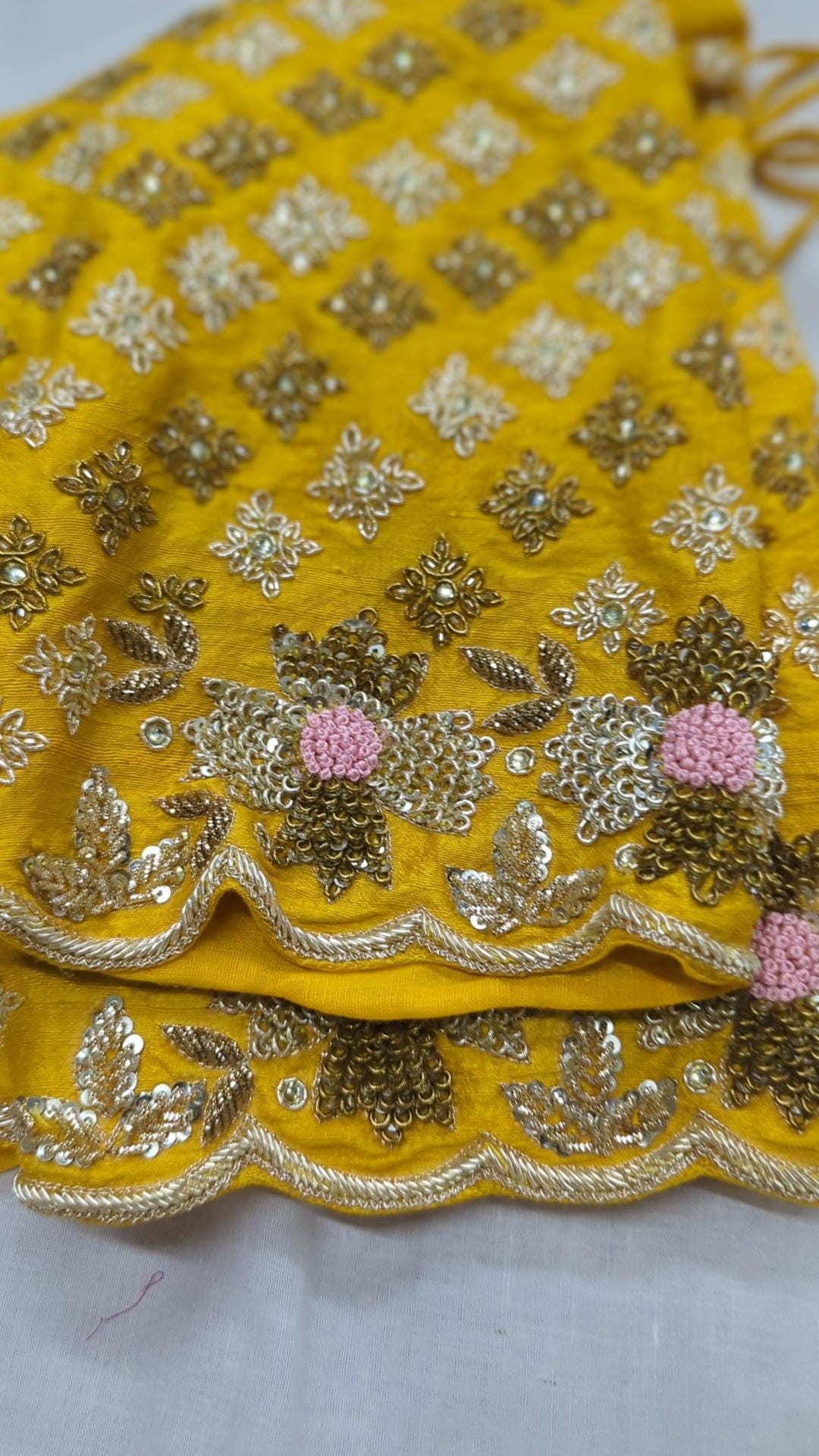 Yellow Raw Silk Blouse with Zardozi Embroidery
