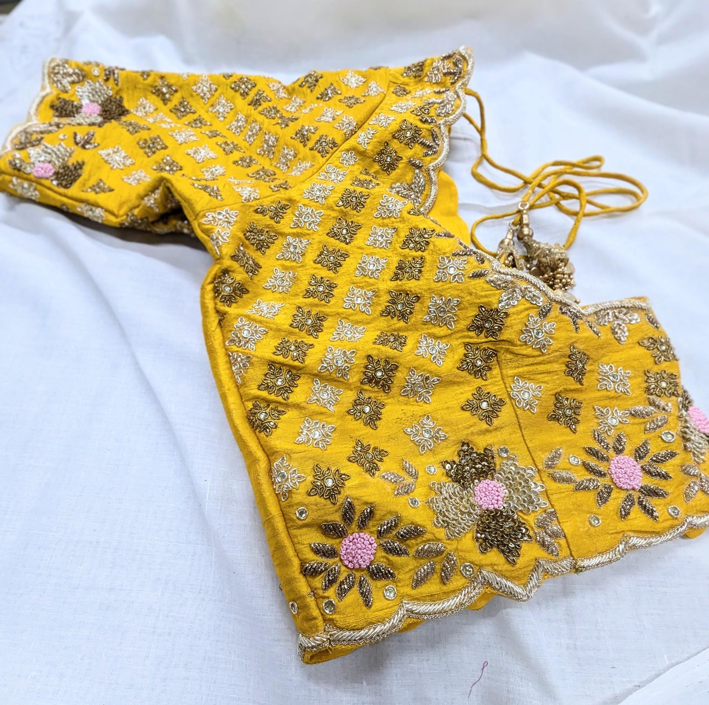 Yellow Raw Silk Blouse with Zardozi Embroidery