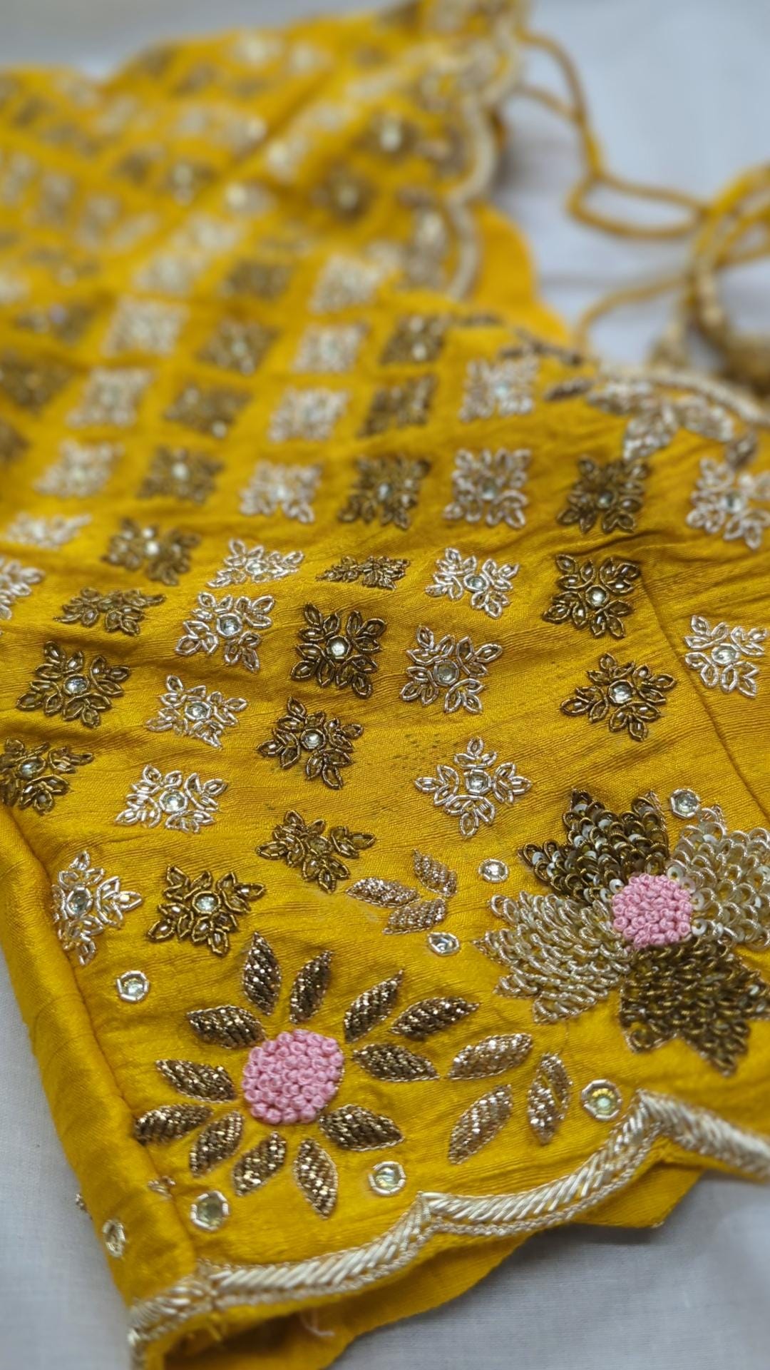 Yellow Raw Silk Blouse with Zardozi Embroidery