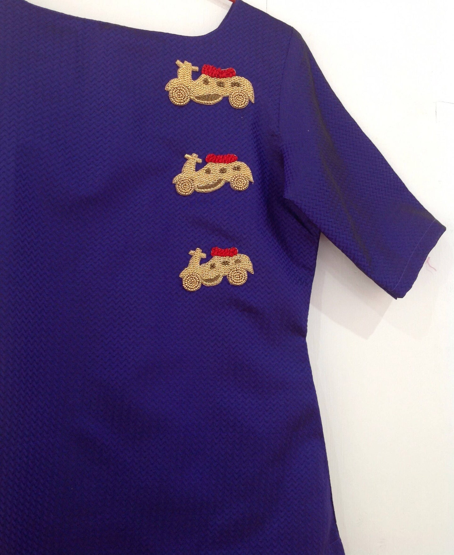 Purple Raw Silk Kurti with Scooter Zardosi Embroidery | Designer Indian Tunic Top | Fun Ethnic Wear