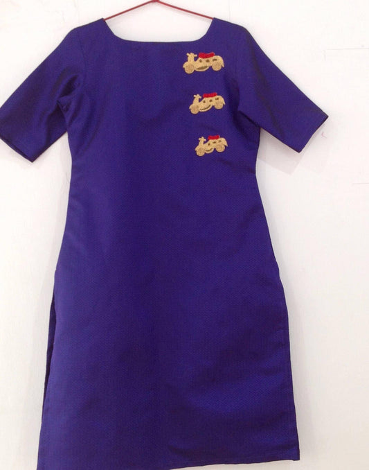 Purple Raw Silk Kurti with Scooter Zardosi Embroidery | Designer Indian Tunic Top | Fun Ethnic Wear