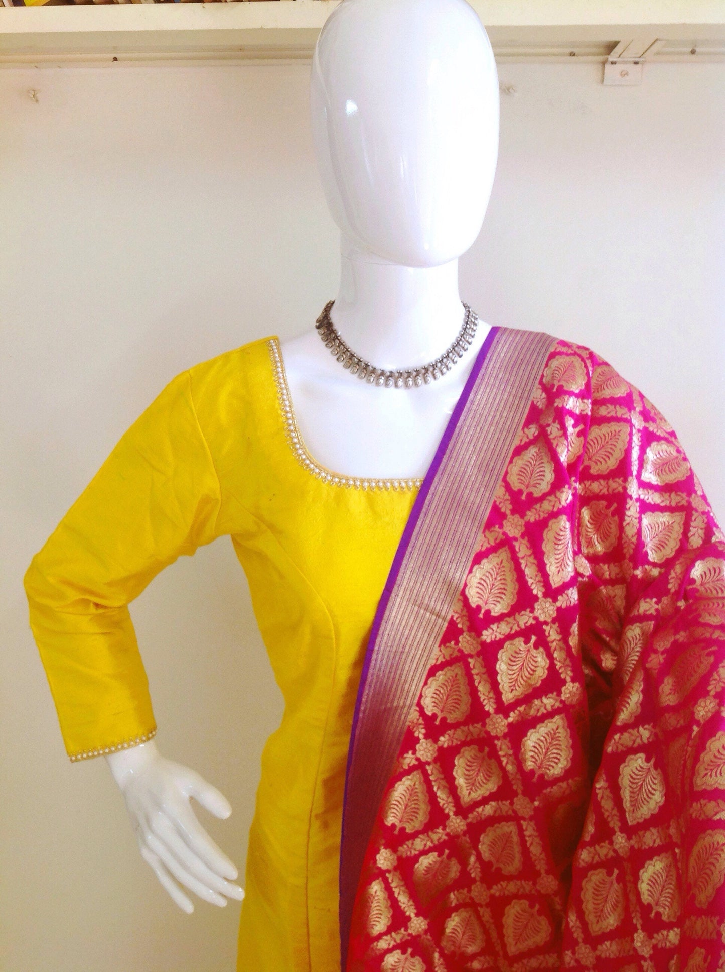 Raw silk kurta churidar set with banarasi brocade dupatta