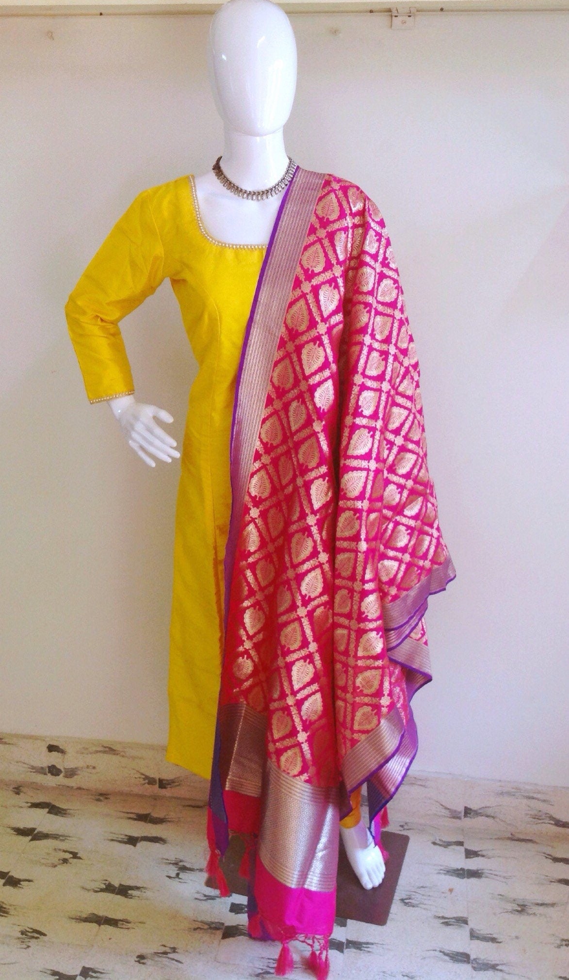 Raw silk kurta churidar set with banarasi brocade dupatta