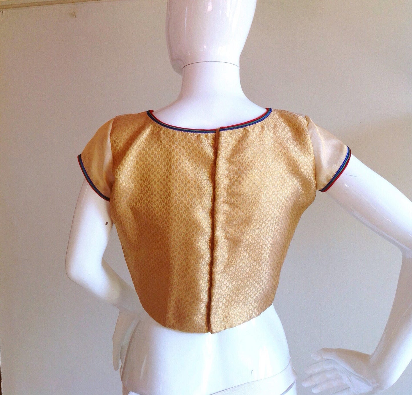 Custom fit gold crop top with peacock zardosi embroidery