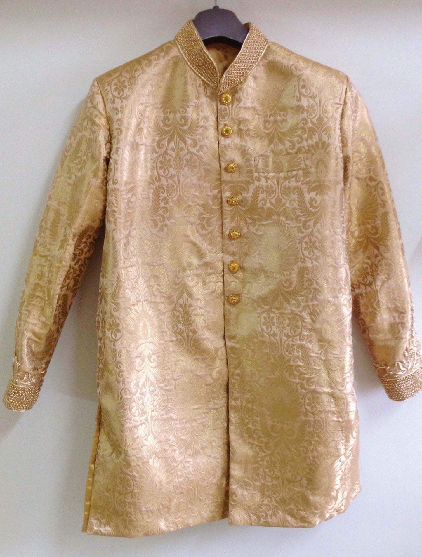 Gold Brocade Hand-Embroidered Sherwani with Gold Chudidar