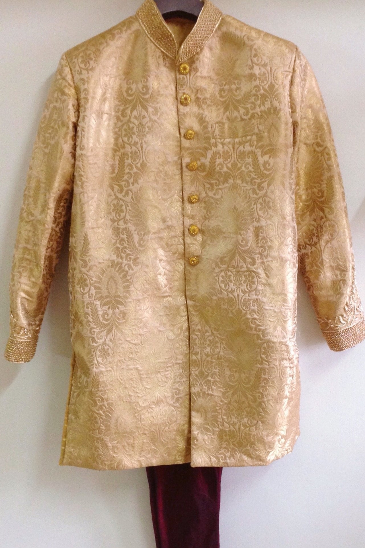 Gold Brocade Hand-Embroidered Sherwani with Gold Chudidar