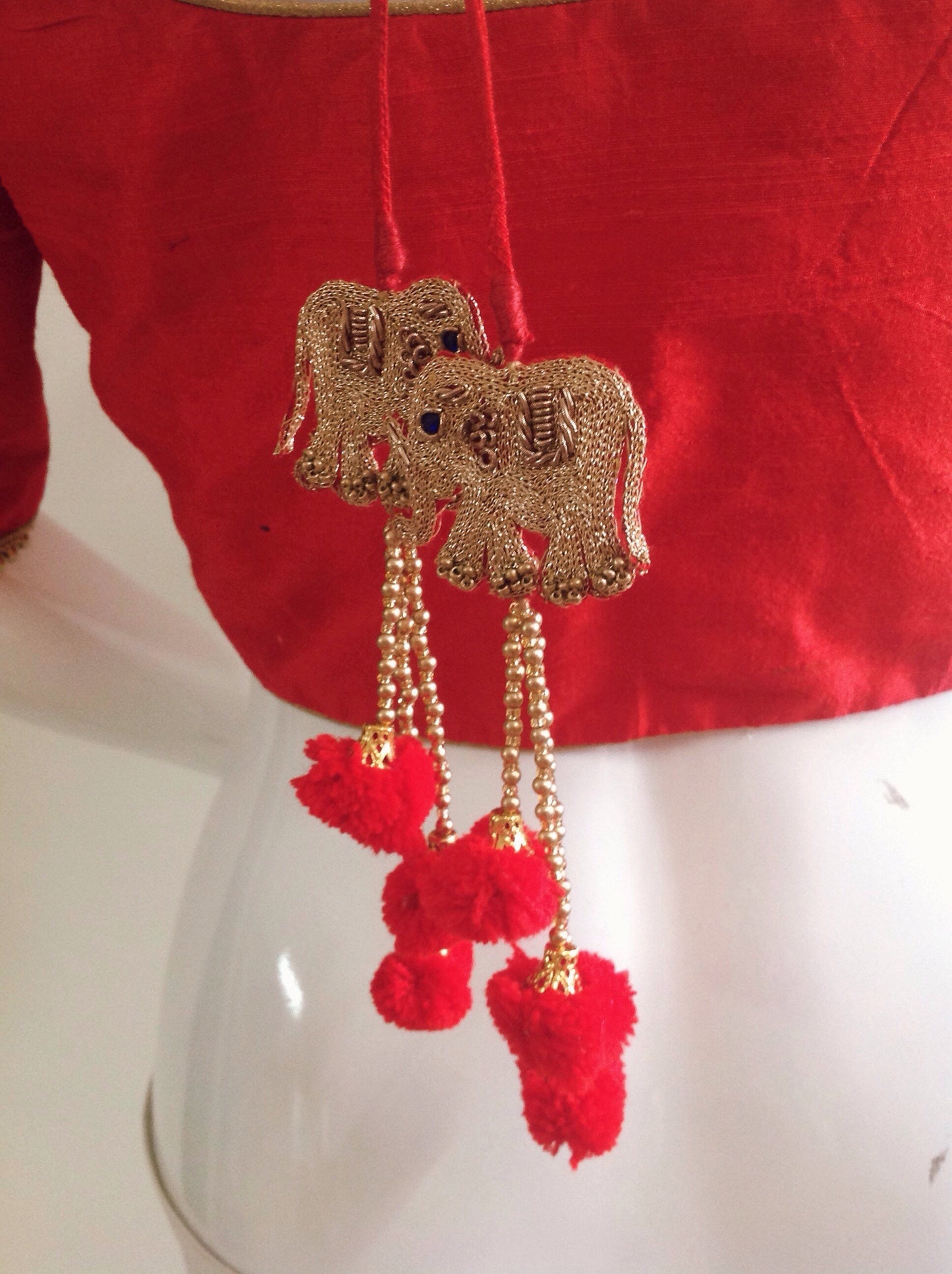Red Raw Silk Blouse with Elephant Embroidery - Custom Fit & Color - Indian Wedding Blouse - Saree Blouse - Crop Top