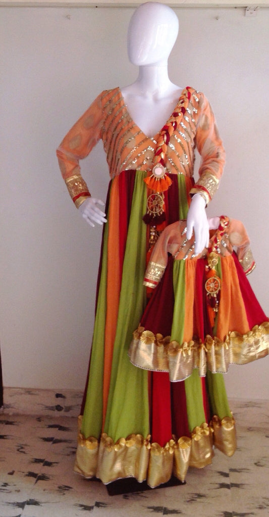 Mother Daughter Matching Anarkalis: Gold Sequin & Custom Colors