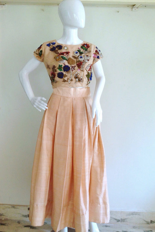 Raw silk skirt and Raw silk crop top with beautiful hand embroidery