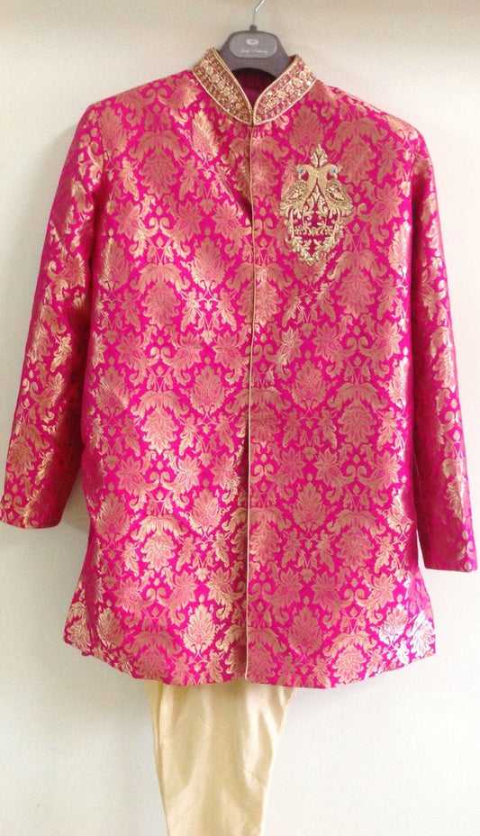 Designer Pink Brocade Sherwani | Custom Made Men's Ethnic Sherwani