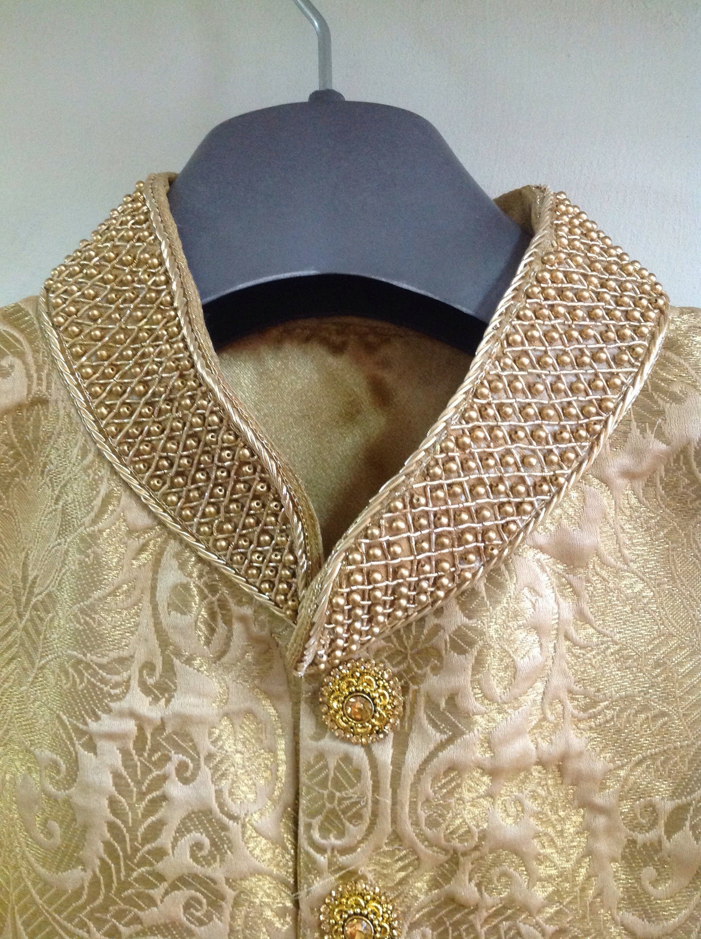 Gold Brocade Hand-Embroidered Sherwani with Gold Chudidar