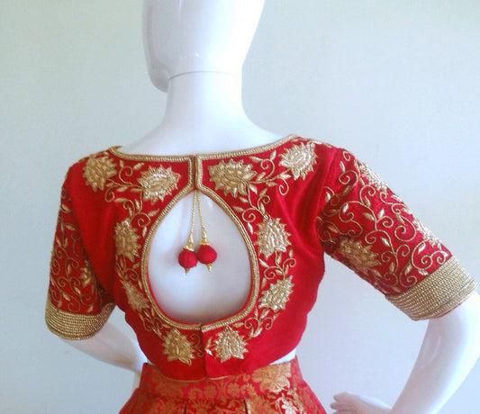 Custom Zardozi Raw Silk Blouse | Hand-Embroidered Bridal Top