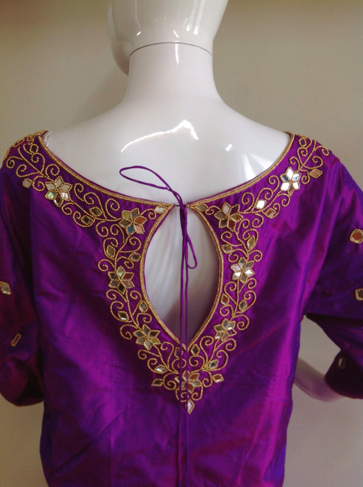 Pure silk kurta with mirror hand embroidery and matching straight pants