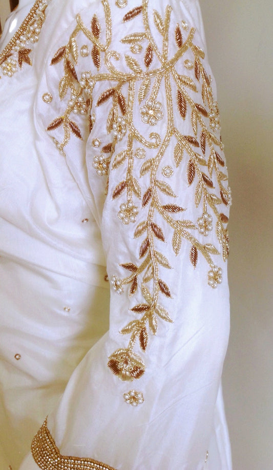 Ivory Pure Silk Kurta Set with Pearl & Zardozi Embroidery
