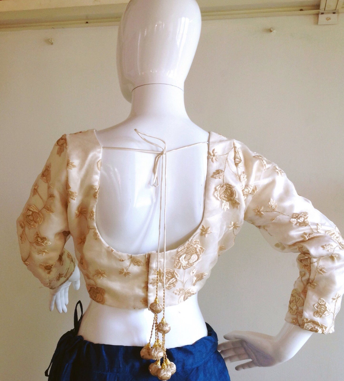 Custom White Organza Blouse and Raw Silk Skirt Set with Pockets | Thread Embroidery & Pearl Dupatta | Made to Order Bridal and Occasion Wear