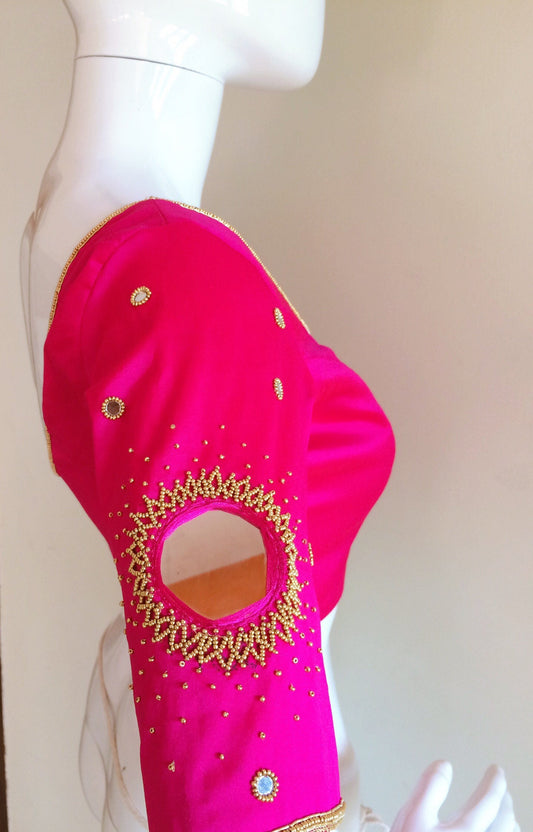 Pink Raw Silk Blouse with Mirror Work | Custom Fit Indian Blouse | Saree Blouse | Lehenga Top | Bollywood Style
