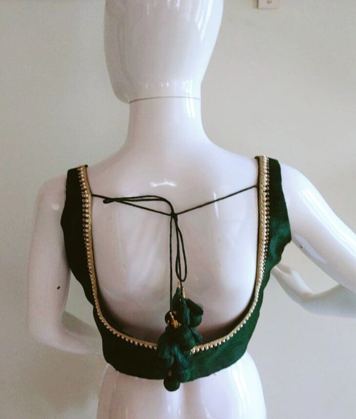 Custom Green Pure Silk Blouse with Hand-Embroidered Neckline