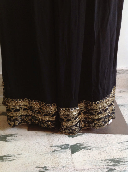 Black Georgette Palazzo Pants - Wide Sequin Border - Elegant Wide Leg Trousers - Custom Fit Available