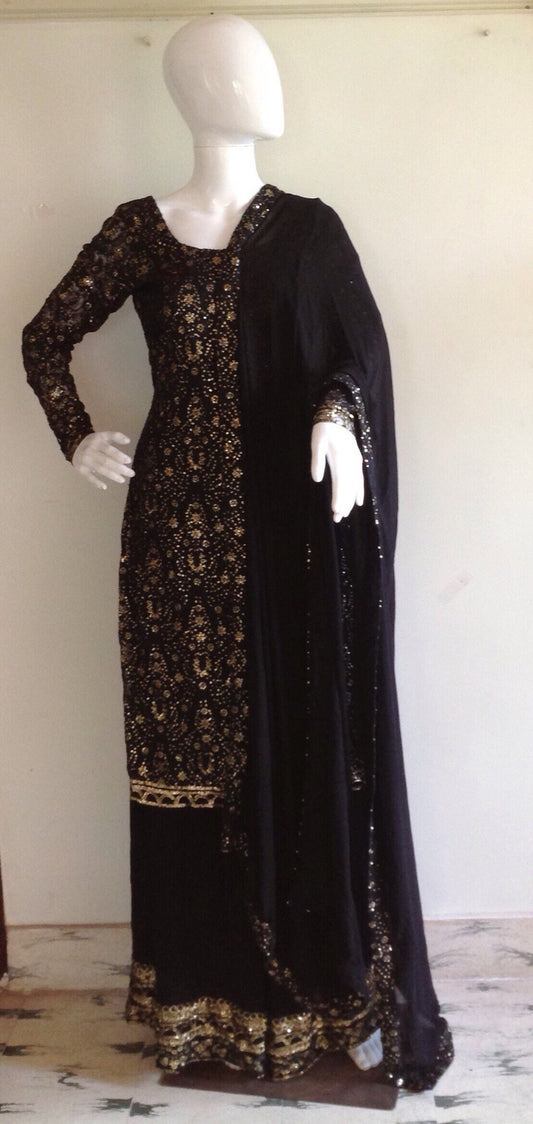Black Sequin Chikankari Kurti with Georgette Palazzo Set | Indian Ethnic Wear | Plus Size Available