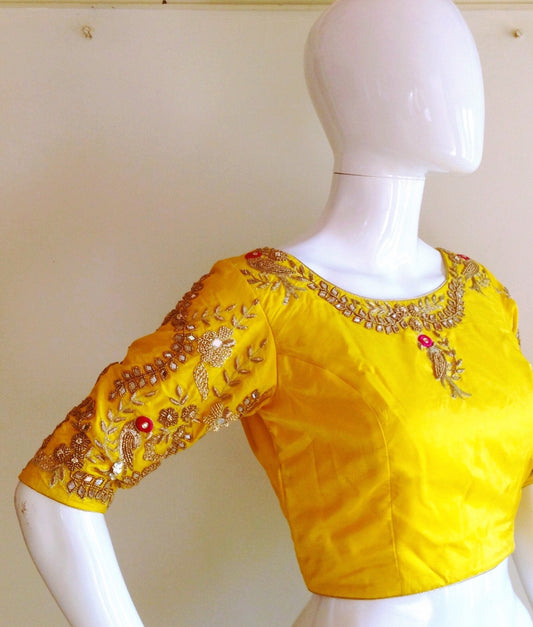 Custom fit pure  silk blouse with mirror work