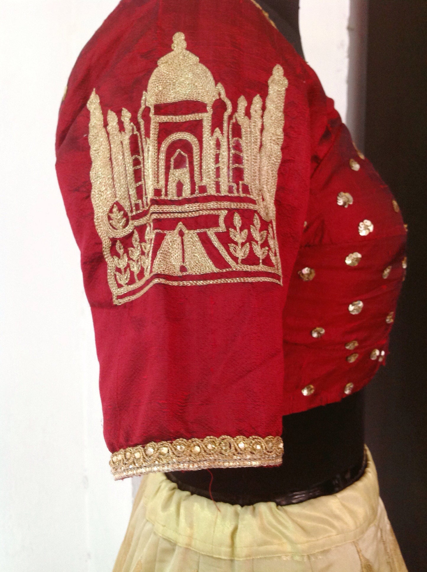 Custom Taj Mahal Brocade Lehenga with Hand-Embroidered Blouse