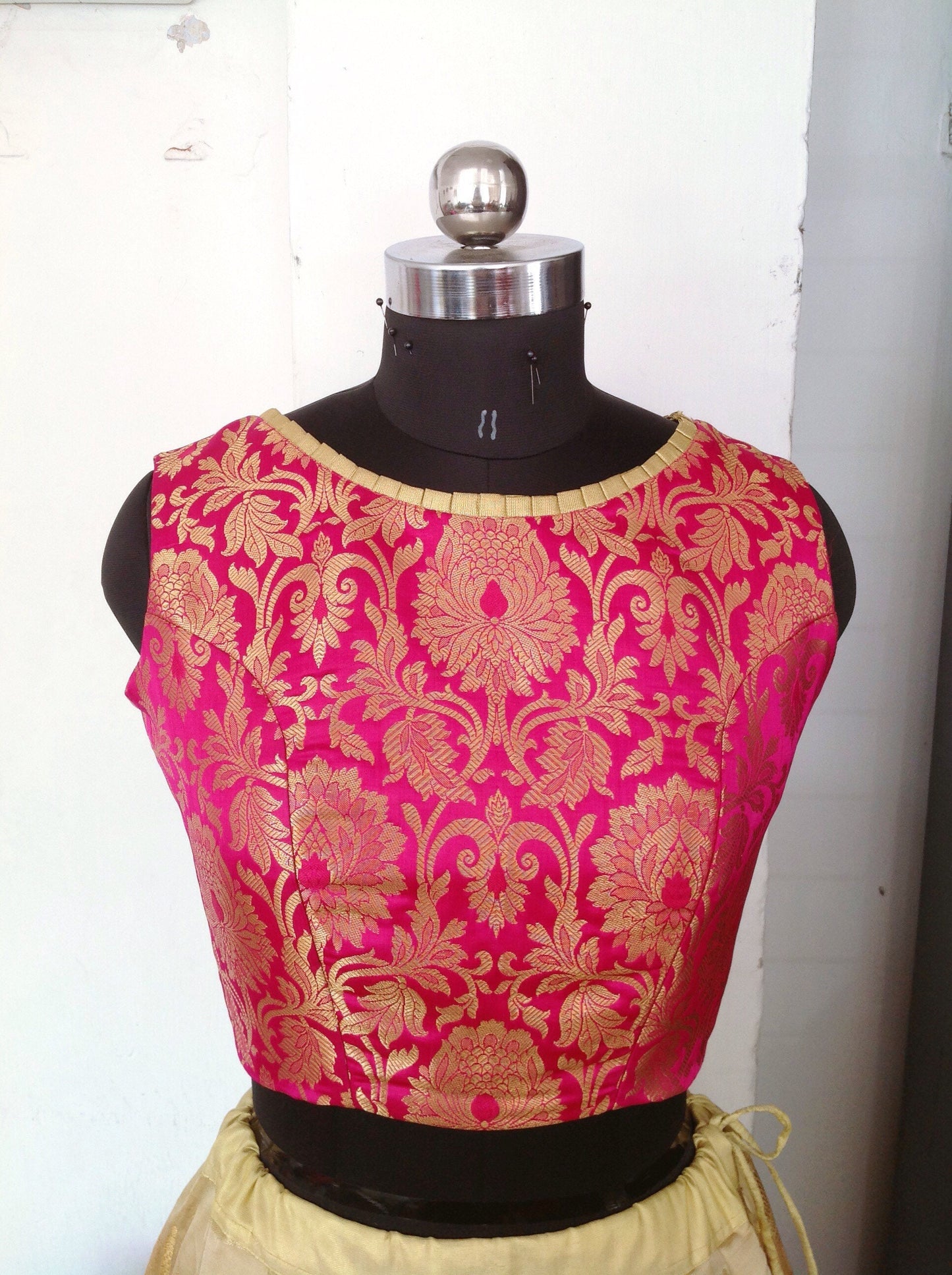 Custom Made Pink Brocade Blouse | Backless Designer Saree Blouse
