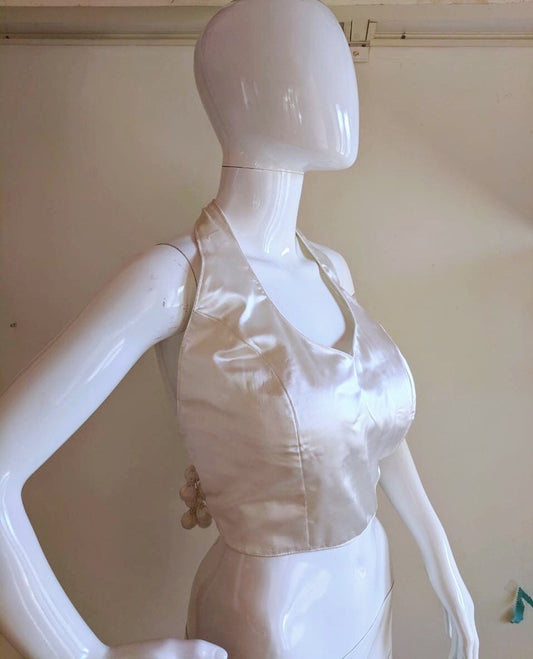 Satin Halter Neck Choli Blouse with Bust Cups & Back Ties | Custom Sizing Available