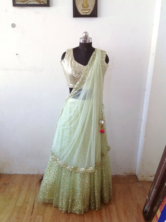 Sequin lehenga and gold sequin blouse in custom colors