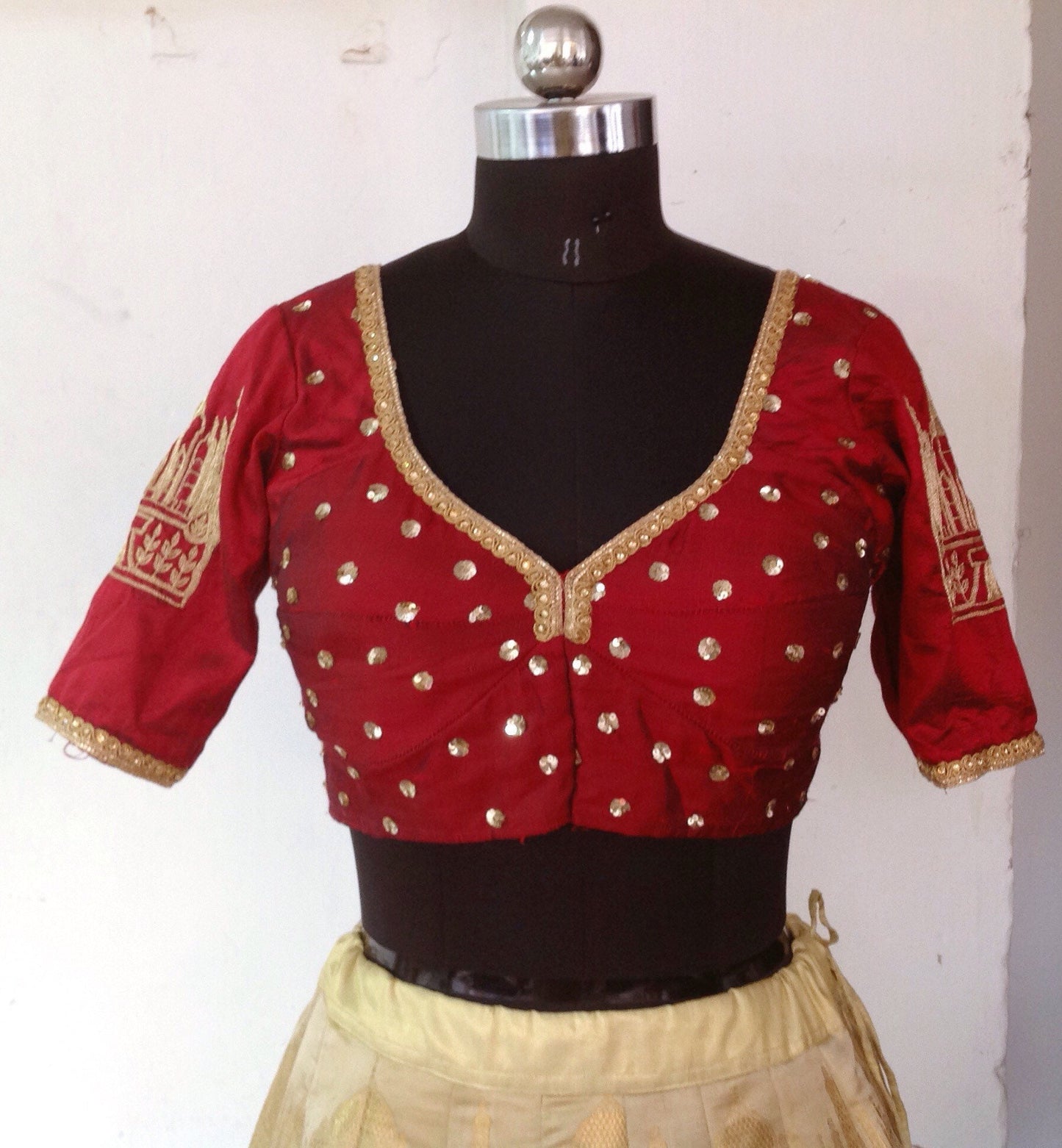 Custom Taj Mahal Brocade Lehenga with Hand-Embroidered Blouse