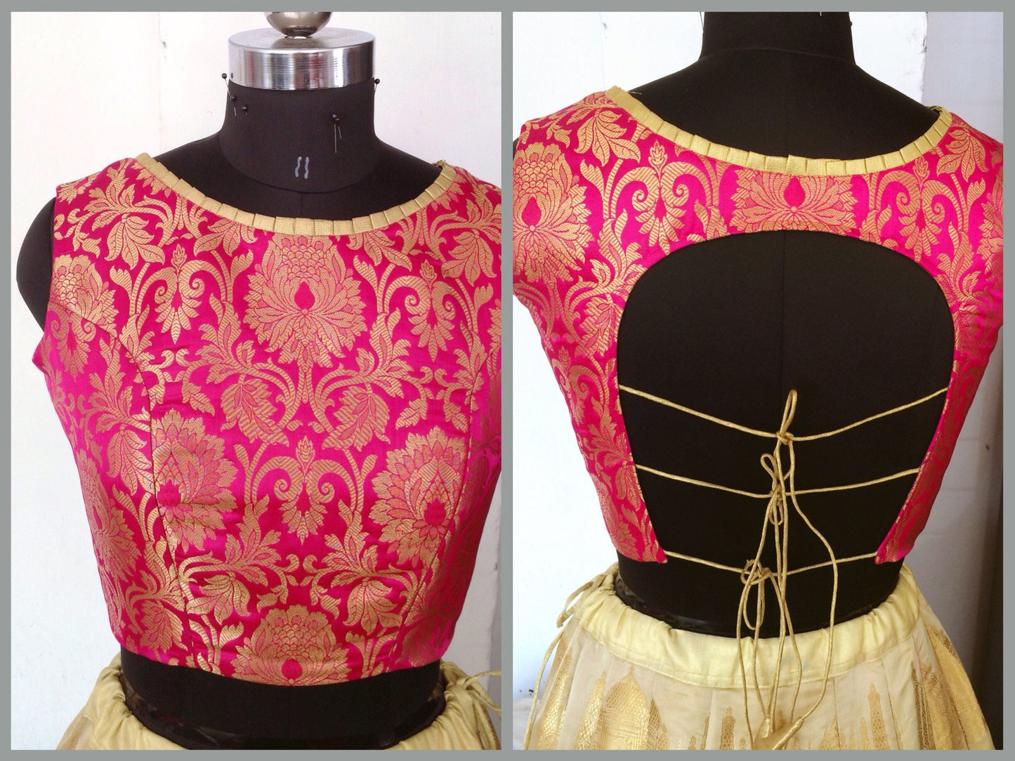 Custom Made Pink Brocade Blouse | Backless Designer Saree Blouse