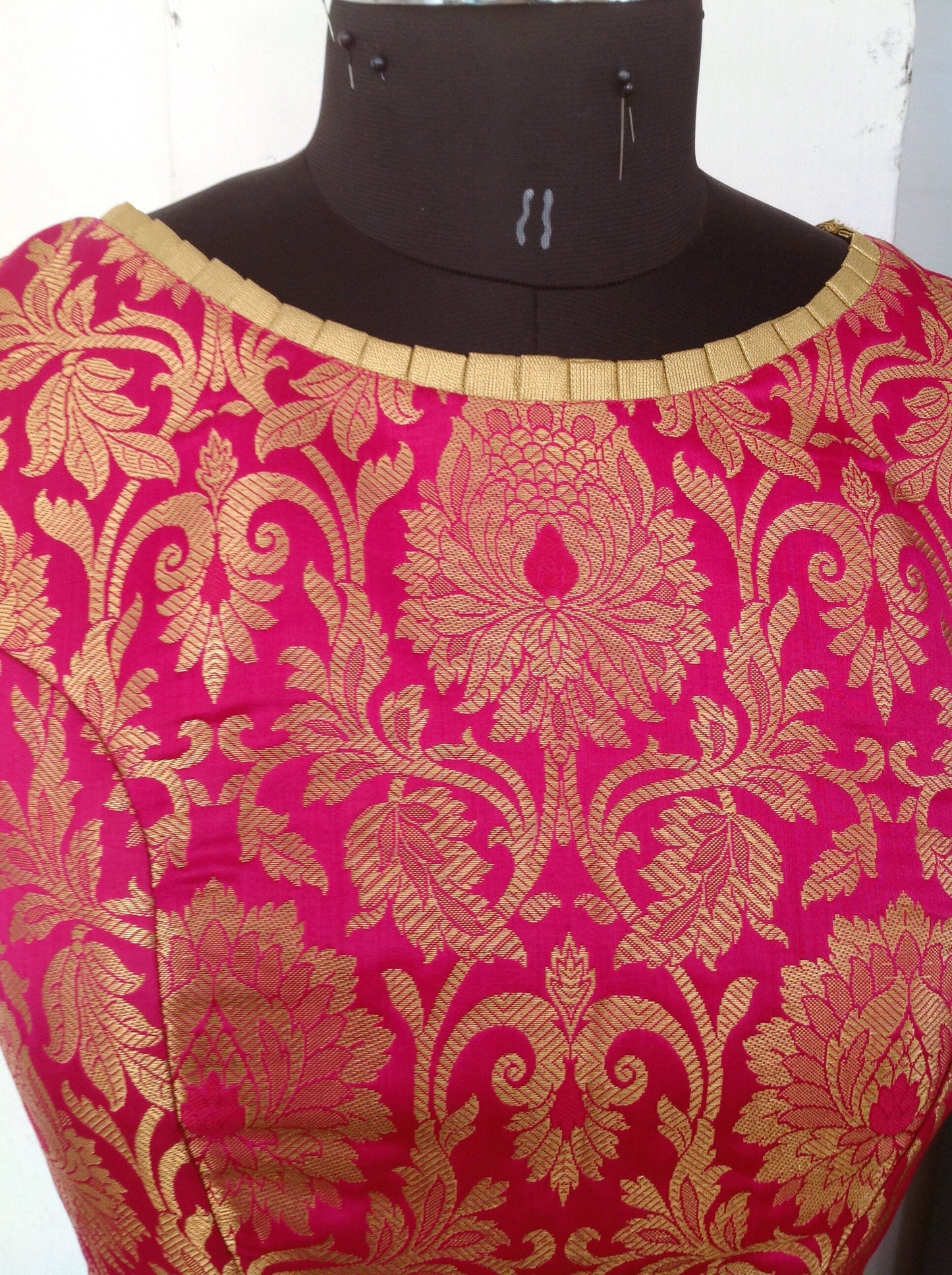 Custom Made Pink Brocade Blouse | Backless Designer Saree Blouse