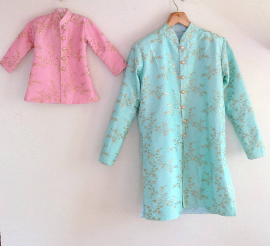 Silk Floral Embroidered Sherwani - Dad & Me Set (Custom Colors)