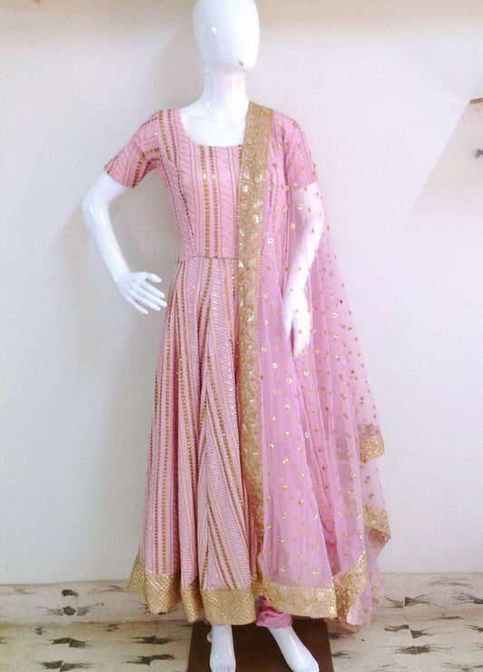 Custom Georgette Sequin Anarkali Churidar Suit | Embroidered Ethnic Wear Dress