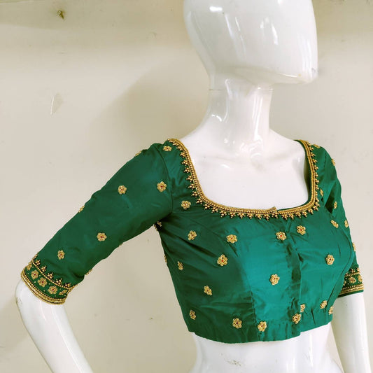 Custom fit pure silk blouse with bead and zari work all over