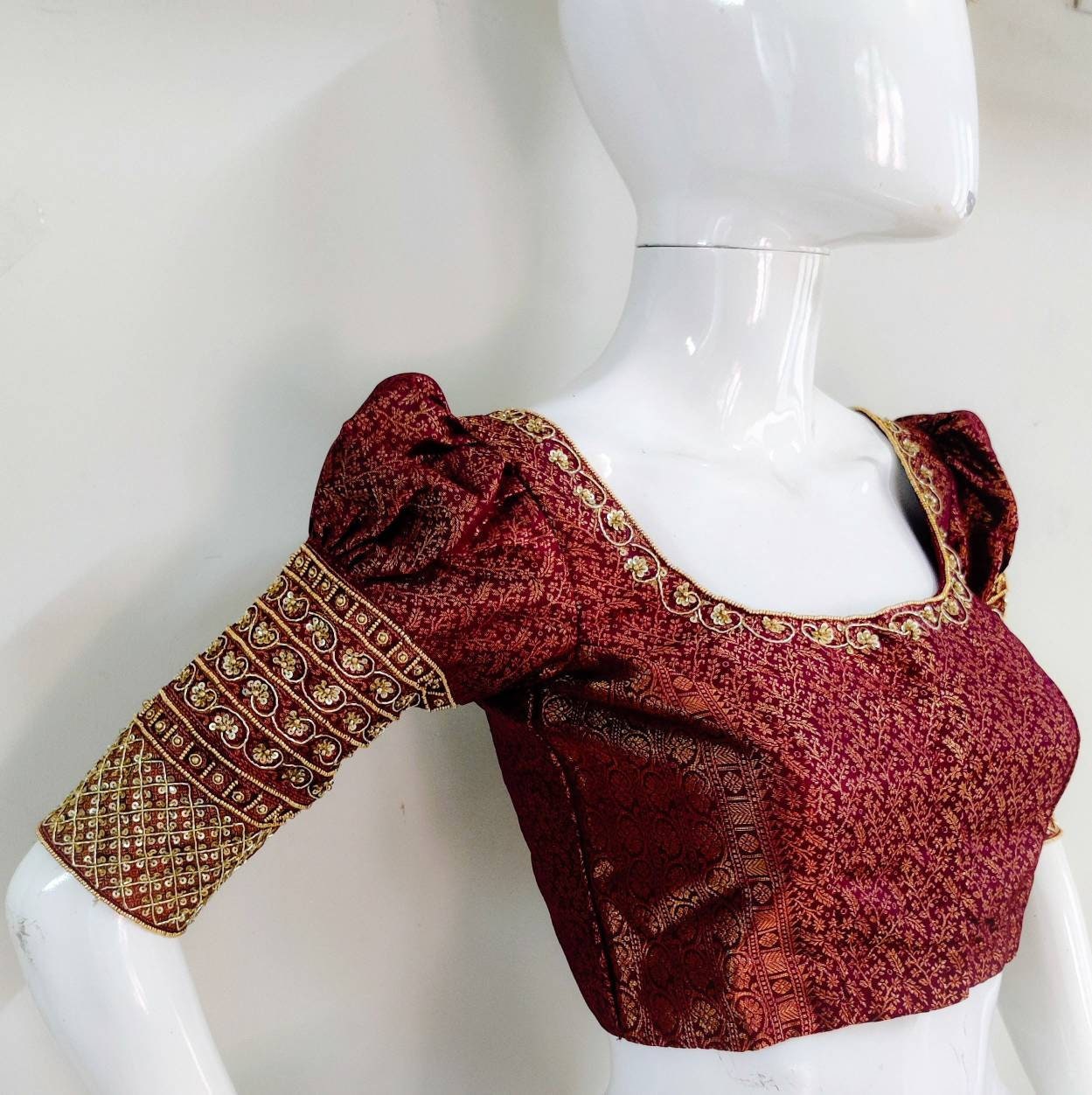 Custom fit brocade silk blouse with zardosi embroidery