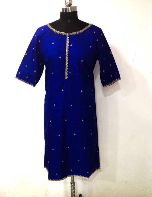 Royal Blue Pure Silk Zardozi Kurta - Custom Hand-Embroidered Men's Wear