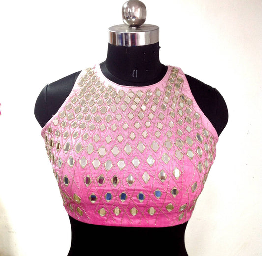 Custom fit graded pink mirror work blouse