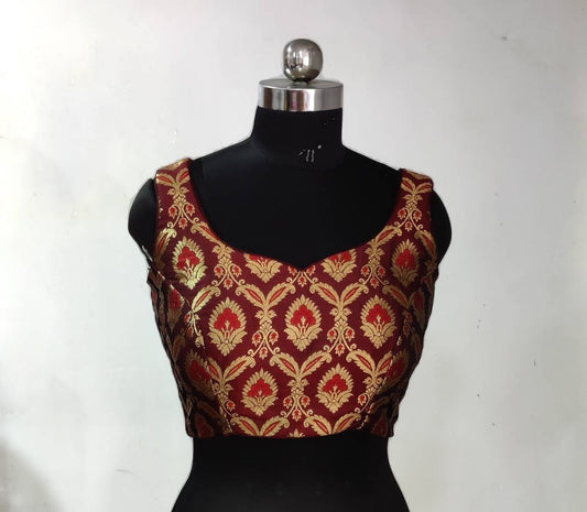 Custom fit brocade sleeveless blouse