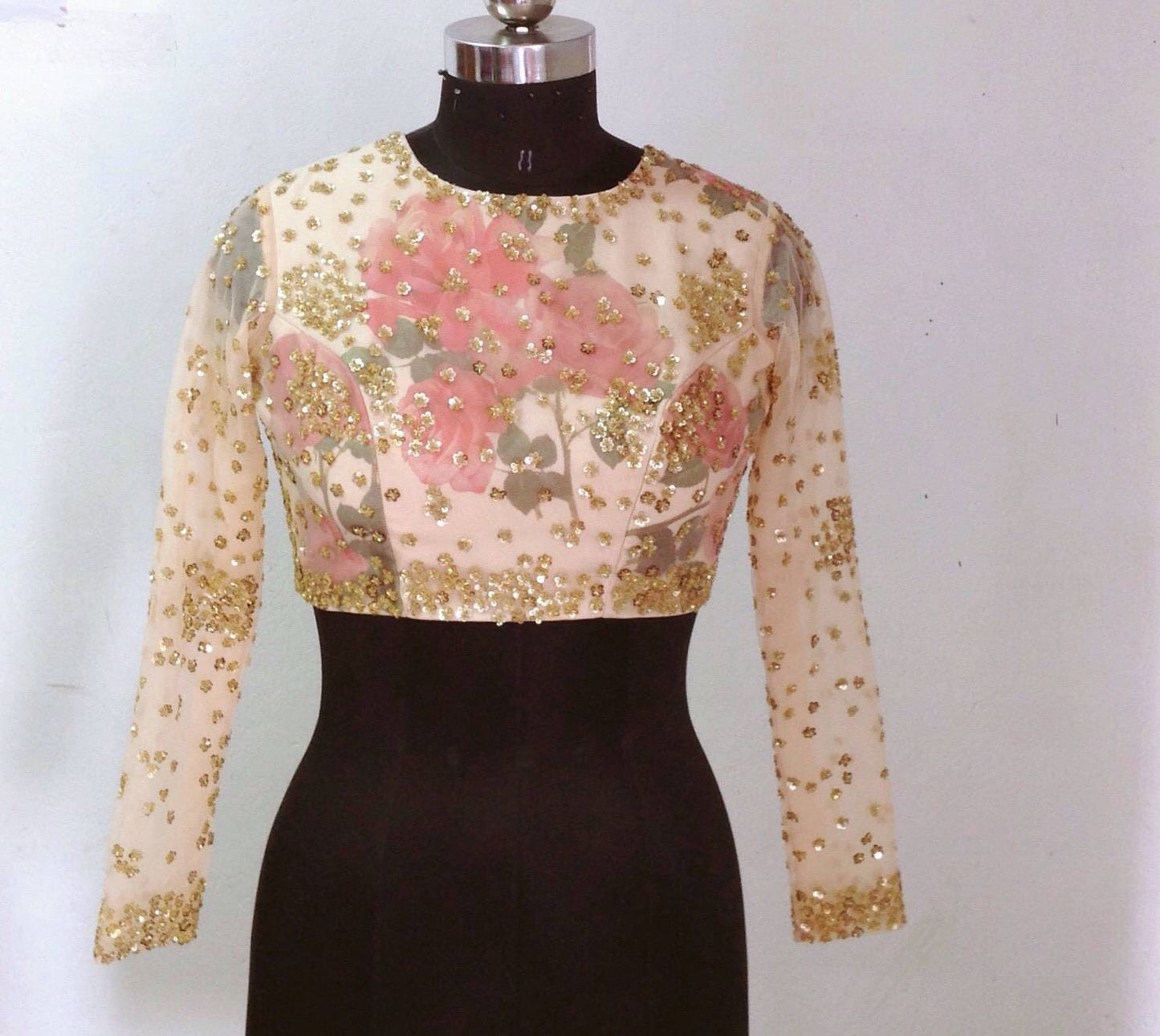 Gold floral blouse with all over sequin work