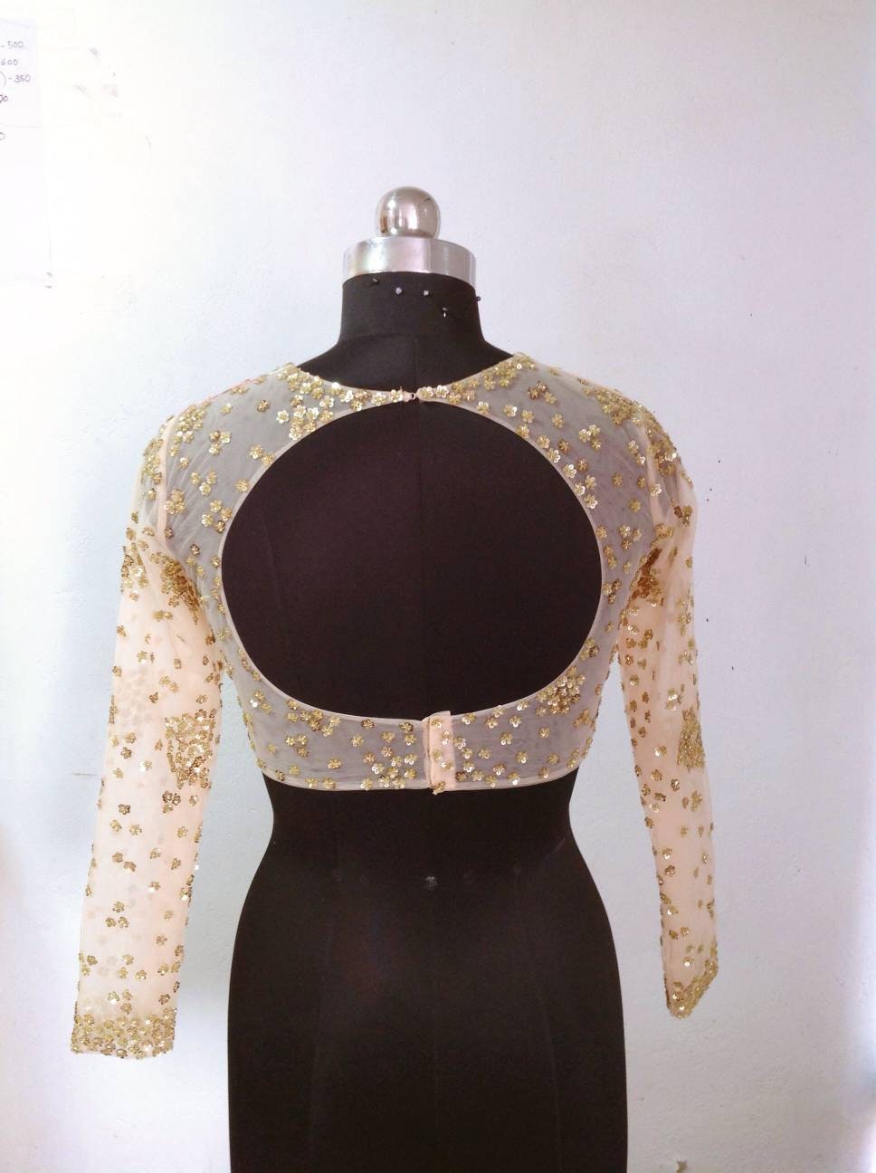 Gold floral blouse with all over sequin work