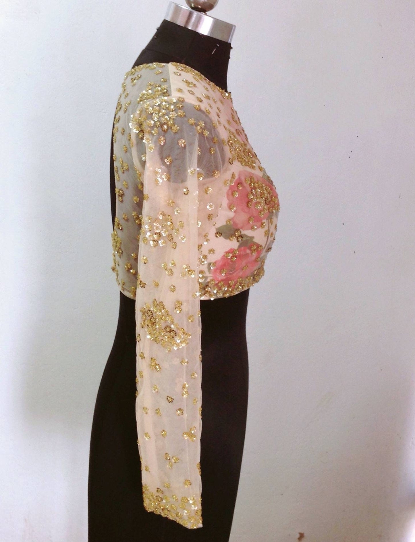 Gold floral blouse with all over sequin work