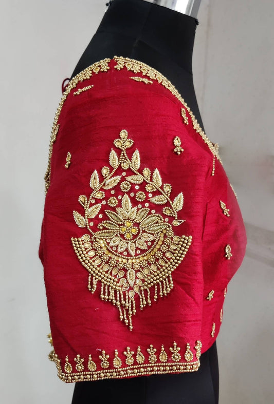 Custom fit pure raw silk blouse with kundan work