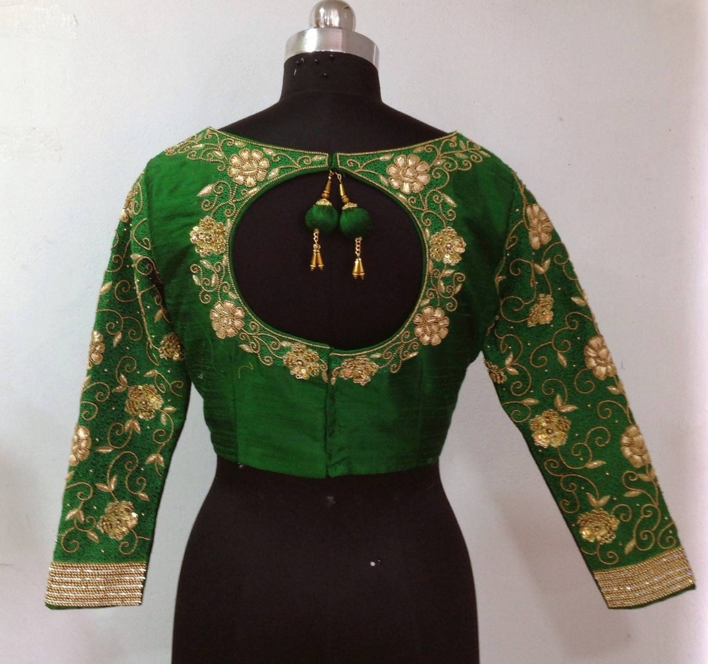 Custom Forest Green Raw Silk Blouse with Zardosi Embroidery - Made to Order