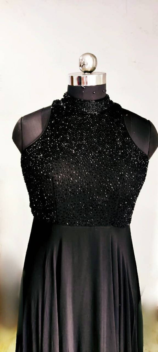 Black bead embroidered gown anarkali