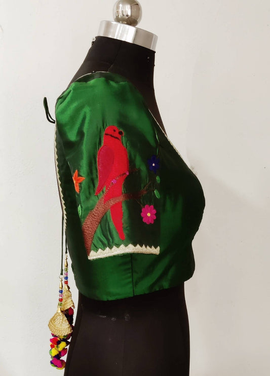 Custom fit pure silk blouse with thread and zari embroidery