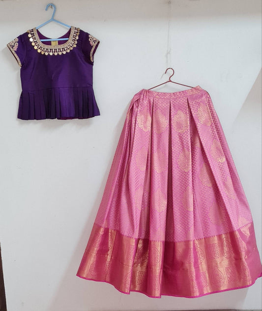 Raw Silk Hand Embroidered Blouse & Silk Lehenga Set