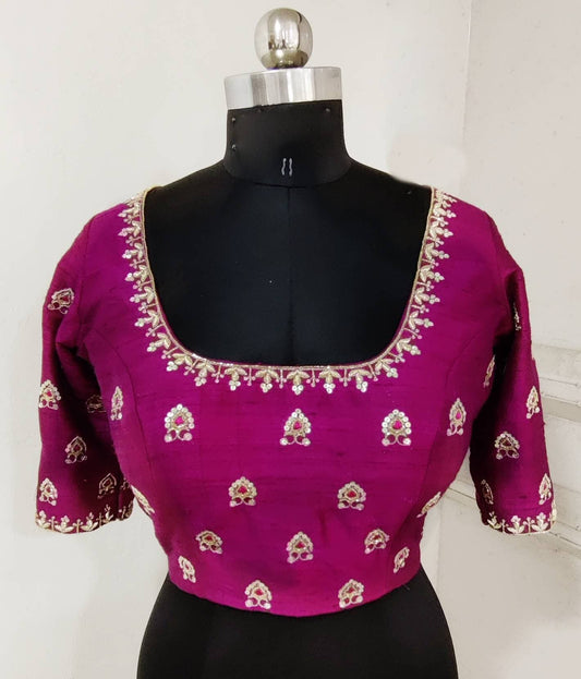 Custom Navy Blue Raw Silk Blouse with Sequin Zari Work - Made to Order Indian Blouse for Saree/Lehenga