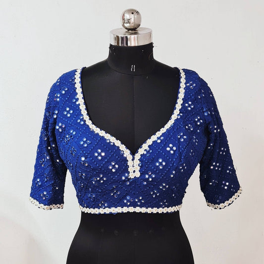 Mirror work custom stitched blouse