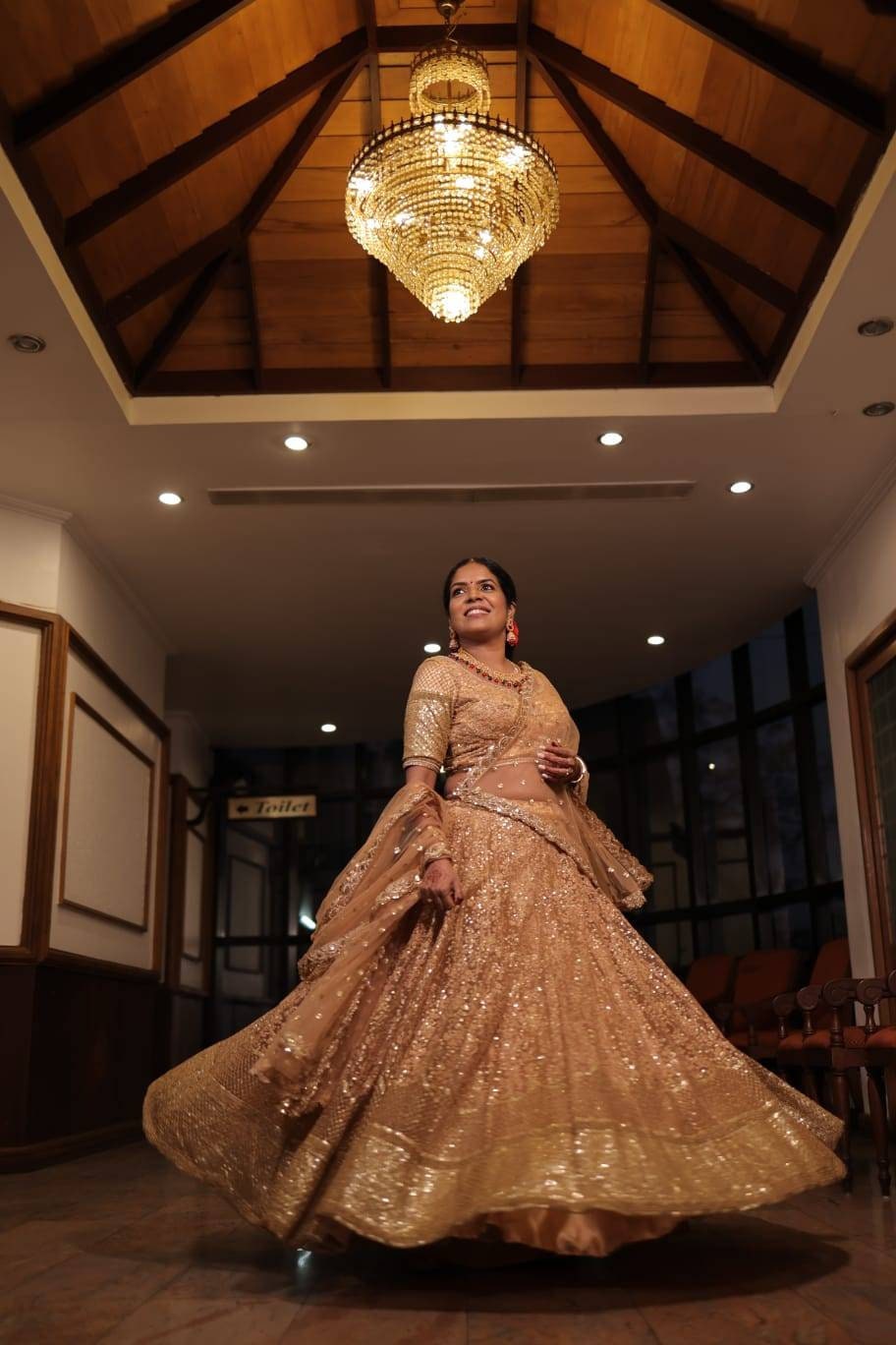 Gold sequinand threadwork lehenga in custom sizes